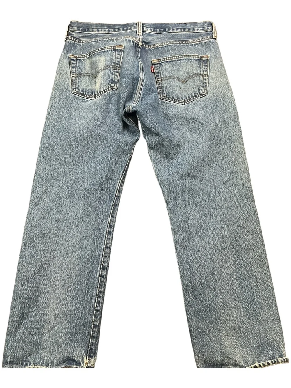 Y2K Levi’s 501 button fly straight leg red tab medium wash jeans 33 x 26